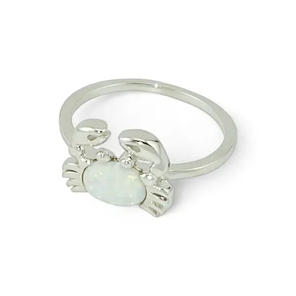 Sterling Silver 925 Crab White Lab Opal Ring - Picture 5 of 5